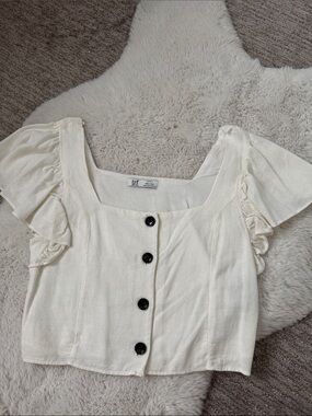 Zara Cream Square-Neck Crop Top with Dark Buttons